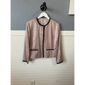 Papell Petites Pink 100% Silk Embroidered Button Down Shirt Size 10P